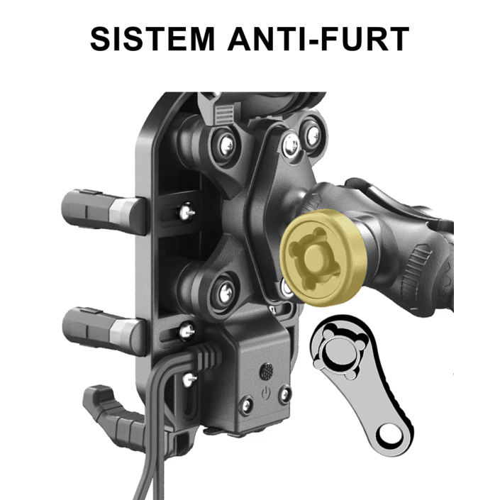 Suport telefon moto/atv/scuter cu sistem antivibratii, rotire 360 grade, pad antialunecare, silicon, Negru (cuprinde 2 tipuri de prindere) Suport telefon moto/atv/scuter cu sistem antivibratii, rotire 360 grade, pad antialunecare, silicon, Negru (cuprinde 2 tipuri de prindere)