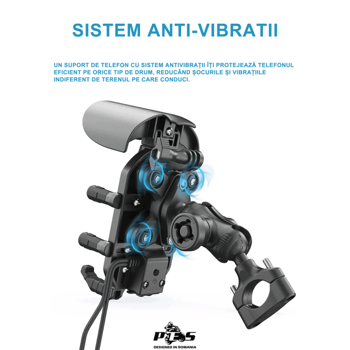 Suport telefon moto/atv/scuter cu sistem antivibratii, rotire 360 grade, pad antialunecare, silicon, Negru (cuprinde 2 tipuri de prindere) Suport telefon moto/atv/scuter cu sistem antivibratii, rotire 360 grade, pad antialunecare, silicon, Negru (cuprinde 2 tipuri de prindere)