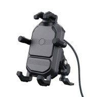 Suport telefon moto, atv, auto, sistem Antivibratii, incarcare wireless, fixare oglinda, cadru, universal Android si IOS, wireless charger cu incarcare de maxim 15W, include 2 tipuri de prindere