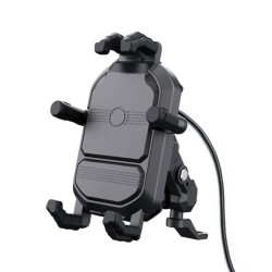 Suport telefon moto, atv, auto, sistem Antivibratii, incarcare wireless, fixare oglinda, cadru, universal Android si IOS, wireless charger cu incarcare de maxim 15W, include 2 tipuri de prindere