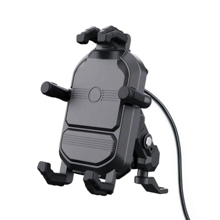 Suport telefon moto, atv, auto, sistem Antivibratii, incarcare wireless, fixare oglinda, cadru, universal Android si IOS, wireless charger cu incarcare de maxim 15W, include 2 tipuri de prindere