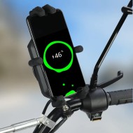 Suport telefon moto, atv, auto, sistem Antivibratii, incarcare wireless, fixare oglinda, cadru, universal Android si IOS, wireless charger cu incarcare de maxim 15W, include 2 tipuri de prindere