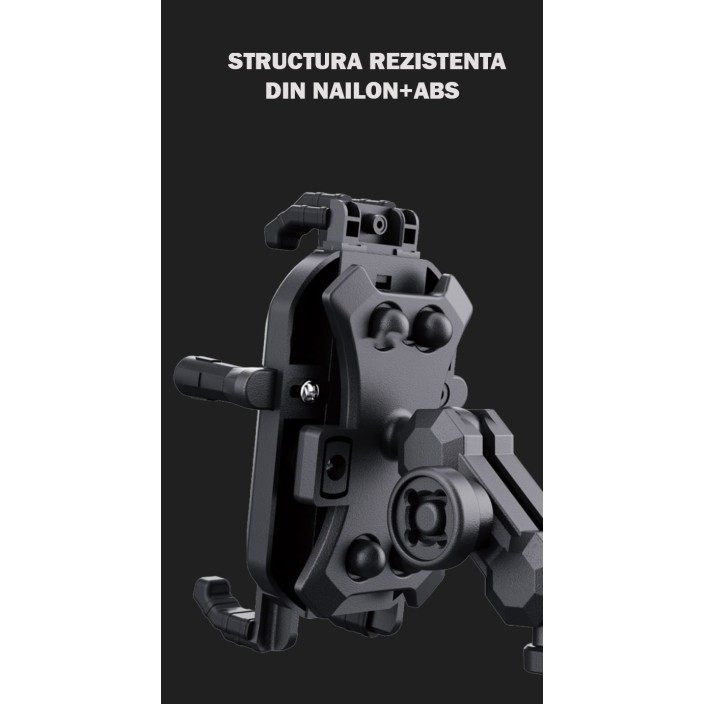 Suport telefon moto, atv, auto, sistem Antivibratii, incarcare wireless, fixare oglinda, cadru, universal Android si IOS, wireless charger cu incarcare de maxim 15W, include 2 tipuri de prindere