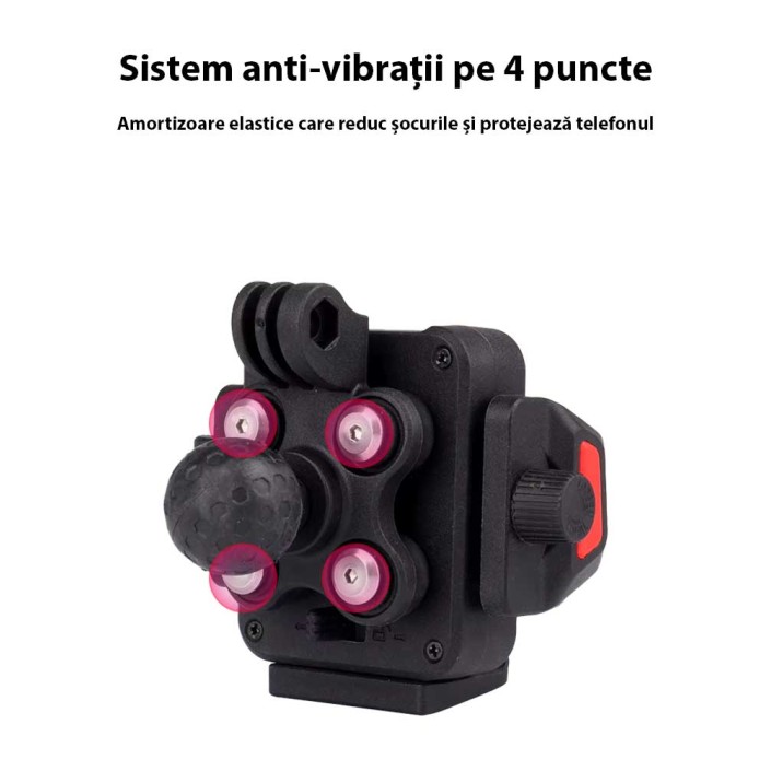 Suport Telefon Moto 2 Prinderi, Anti-Vibrații, Încărcare Wireless 15W si port Type-C