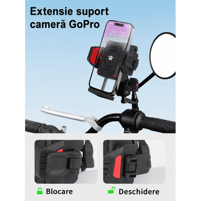 Suport telefon moto/ATV/scuter cu antivibrații și Quick Release Suport telefon moto/ATV/scuter cu antivibrații și Quick Release