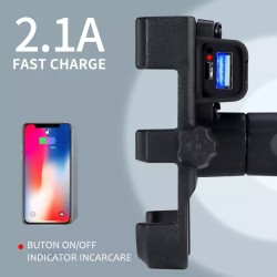 Suport telefon moto,atv, aluminiu, usb charge 2.1A, prindere oglinda