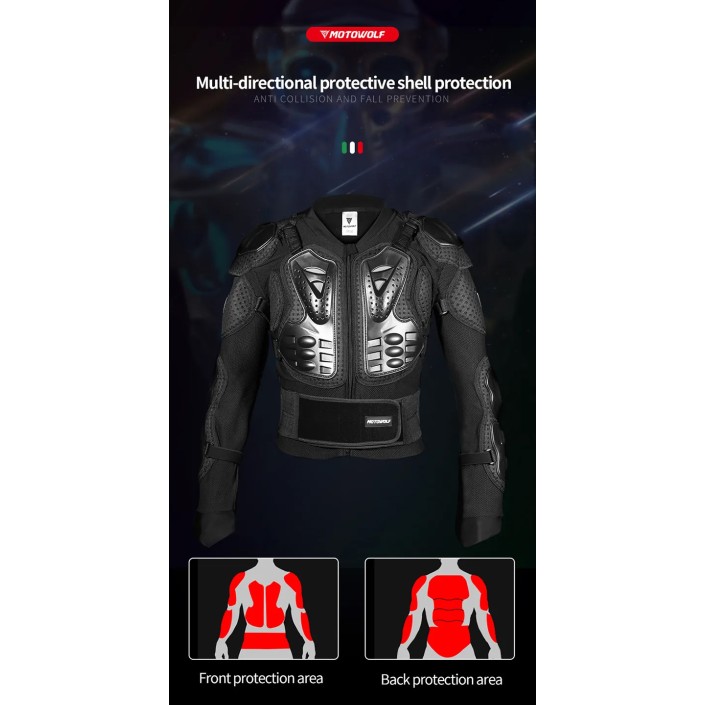 Armura protectie moto/atv, adjustabila, respirabila, potrivita pentru strada si offroad, rezistenta la uzura, Motowolf, Negru Armura protectie moto/atv, adjustabila, respirabila, potrivita pentru strada si offroad, rezistenta la uzura, Motowolf, Negru