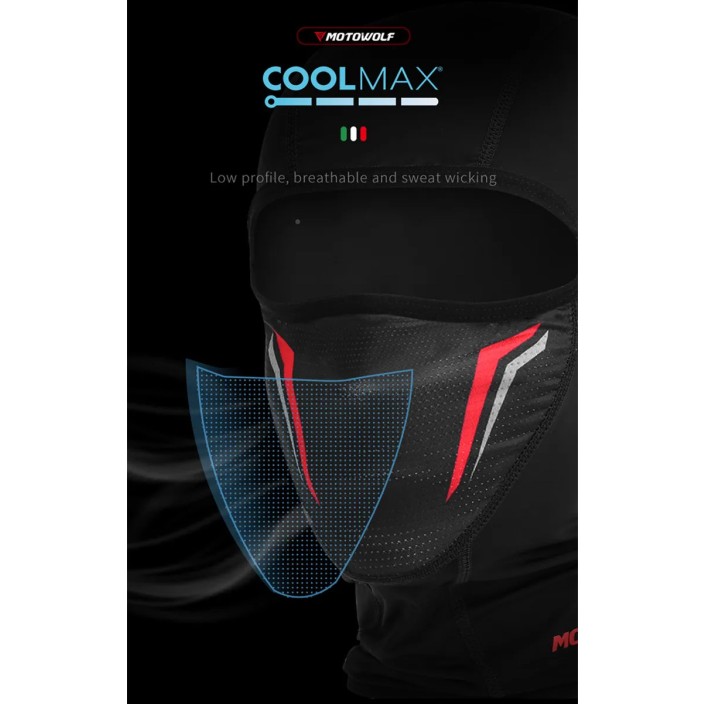 Cagula moto MOTOWOLF, rezistenta la vant si respirabila, material elastic soft, protectie soare, gauri ochelari, potrivit si pentru sporturi de iarna, Neagra