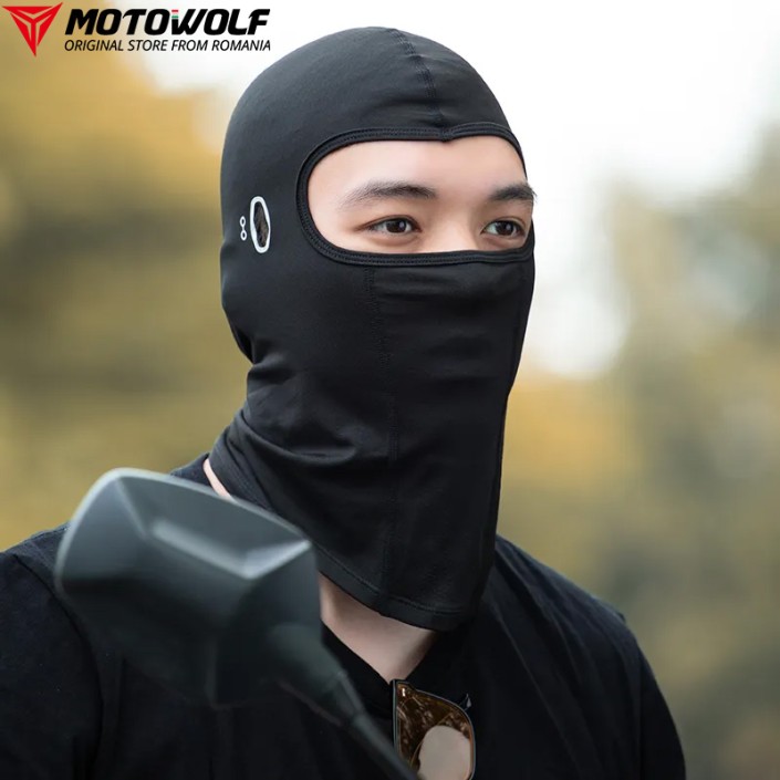 Cagula moto MOTOWOLF, rezistenta la vant si respirabila, material elastic soft, protectie soare, gauri ochelari, potrivit si pentru sporturi de iarna, Neagra