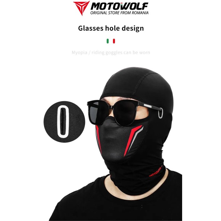 Cagula moto MOTOWOLF, rezistenta la vant si respirabila, material elastic soft, protectie soare, gauri ochelari, potrivit si pentru sporturi de iarna, Rosu