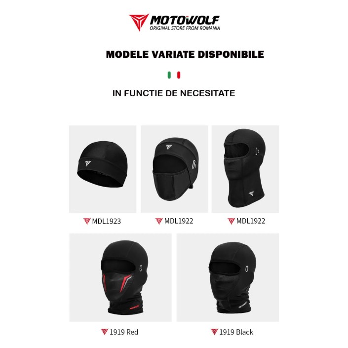 Cagula de protectie moto Motowolf, tip caciula, respirabila, dimensiune universala, Neagra