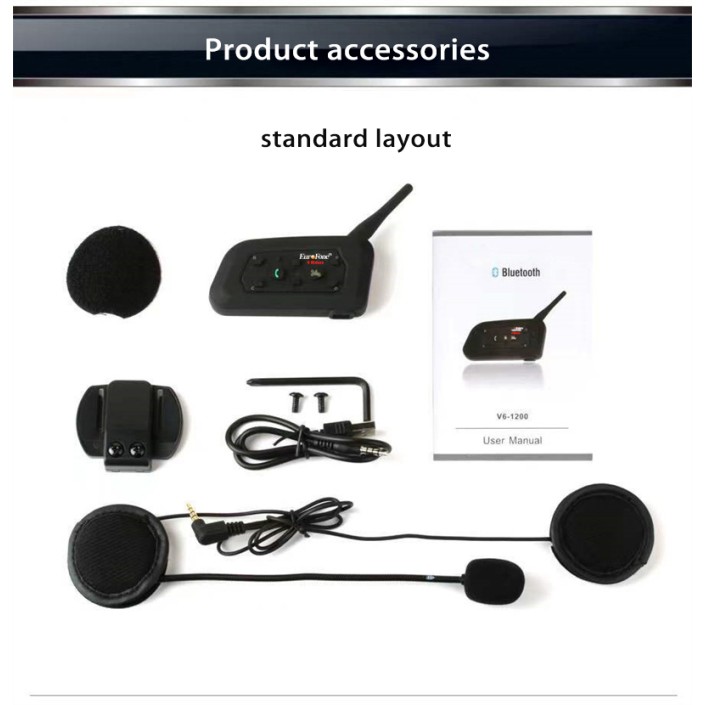 Sistem de comunicare moto Interphone V6, model 2021, Bluetooth v5.0, 1200 m, conectivitate 6 rideri
