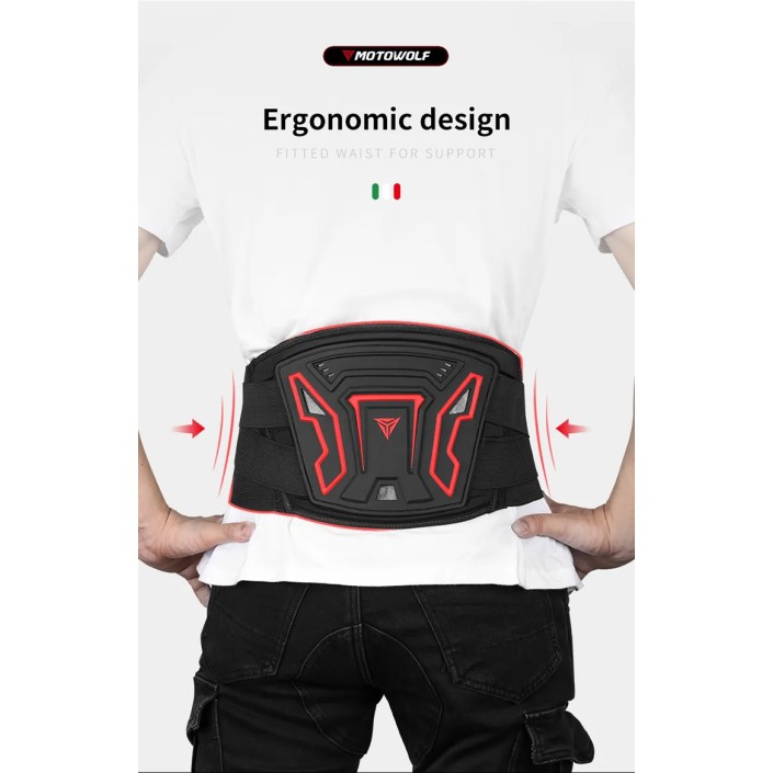 Centura de protectie Motowolf pentru motociclisti cu perna elastica si sistem de fixare reglabil, ideala pentru plimbarile pe motocicleta, Rosu