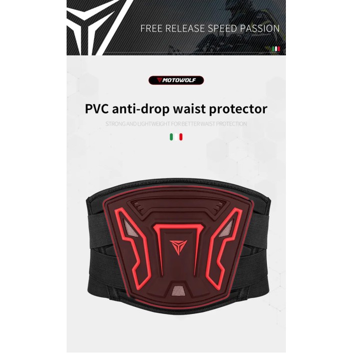 Centura de protectie Motowolf pentru motociclisti cu perna elastica si sistem de fixare reglabil, ideala pentru plimbarile pe motocicleta, Rosu