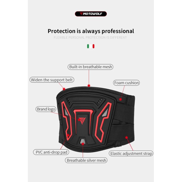 Centura de protectie Motowolf pentru motociclisti cu perna elastica si sistem de fixare reglabil, ideala pentru plimbarile pe motocicleta, Rosu