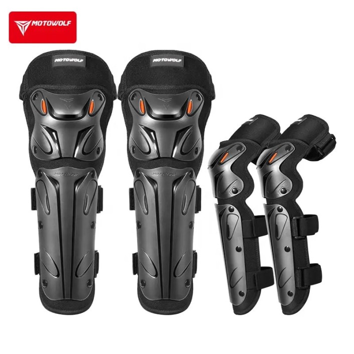Set genunchiere si cotiere moto, adjustabile, prindere Velcro, eliberare rapida, ventilate, protectie Shell certificata CE, model 1010 long, Motowolf