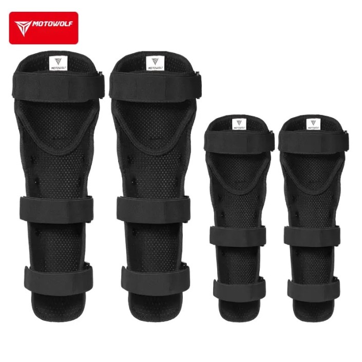Set genunchiere si cotiere moto, adjustabile, prindere Velcro, eliberare rapida, ventilate, protectie Shell certificata CE, model 1010 long, Motowolf
