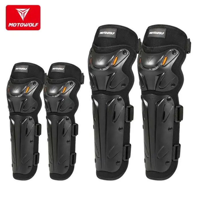 Set genunchiere si cotiere moto, adjustabile, prindere Velcro, eliberare rapida, ventilate, protectie Shell certificata CE, model 1010 long, Motowolf