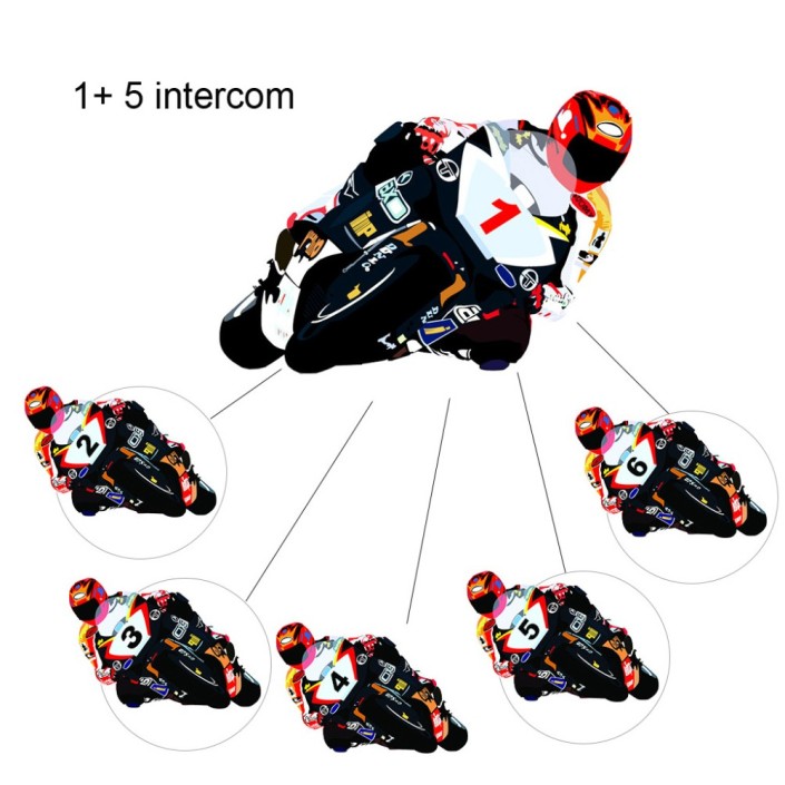 Sistem de comunicare moto Interphone V6, model 2021, Bluetooth v5.0, 1200 m, conectivitate 6 rideri
