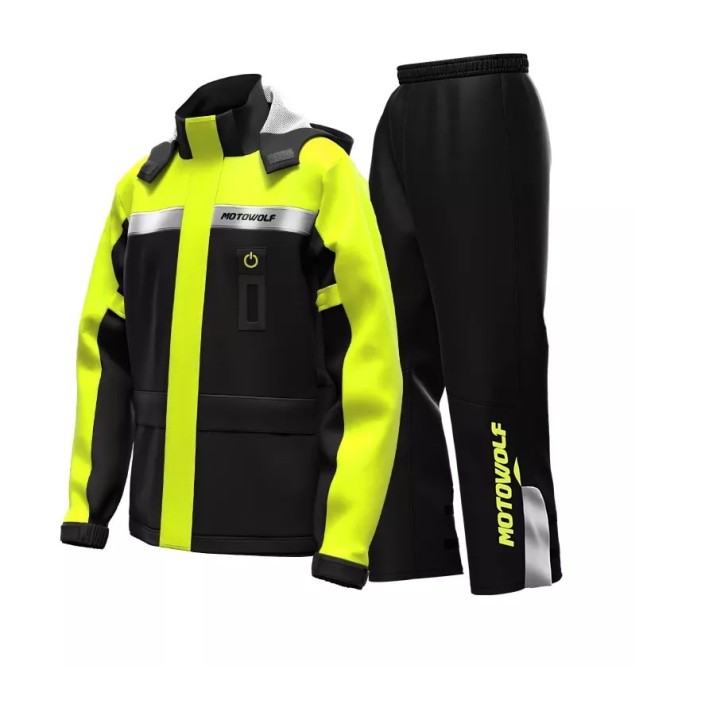 Geaca si pantaloni moto/atv impermeabili Motowolf, haina de ploaie cu lumina de avertizare, 210T densitate, protectie vant, 2 culori
