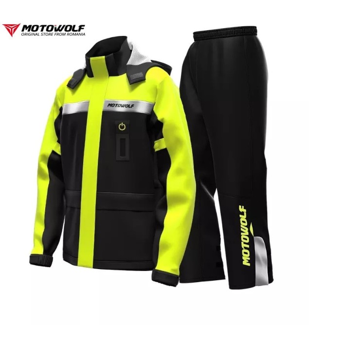 Geaca si pantaloni moto/atv impermeabili Motowolf, haina de ploaie cu lumina de avertizare, 210T densitate, protectie vant, 2 culori