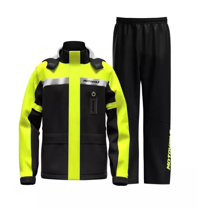 Geaca si pantaloni moto/atv impermeabili Motowolf, haina de ploaie cu lumina de avertizare, 210T densitate, protectie vant, 2 culori