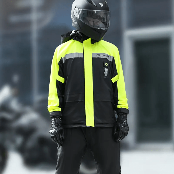 Geaca si pantaloni moto/atv impermeabili Motowolf, haina de ploaie cu lumina de avertizare, 210T densitate, protectie vant, 2 culori