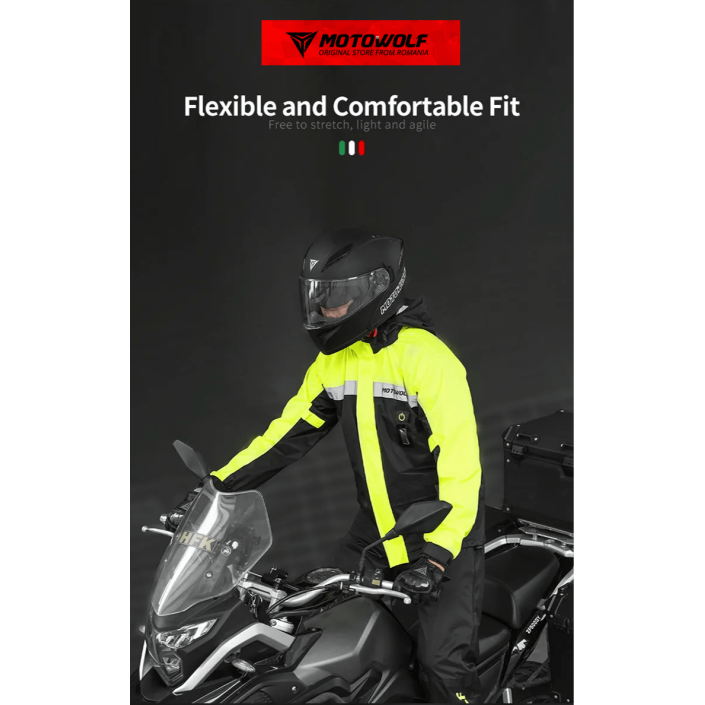 Geaca si pantaloni moto/atv impermeabili Motowolf, haina de ploaie cu lumina de avertizare, 210T densitate, protectie vant, 2 culori
