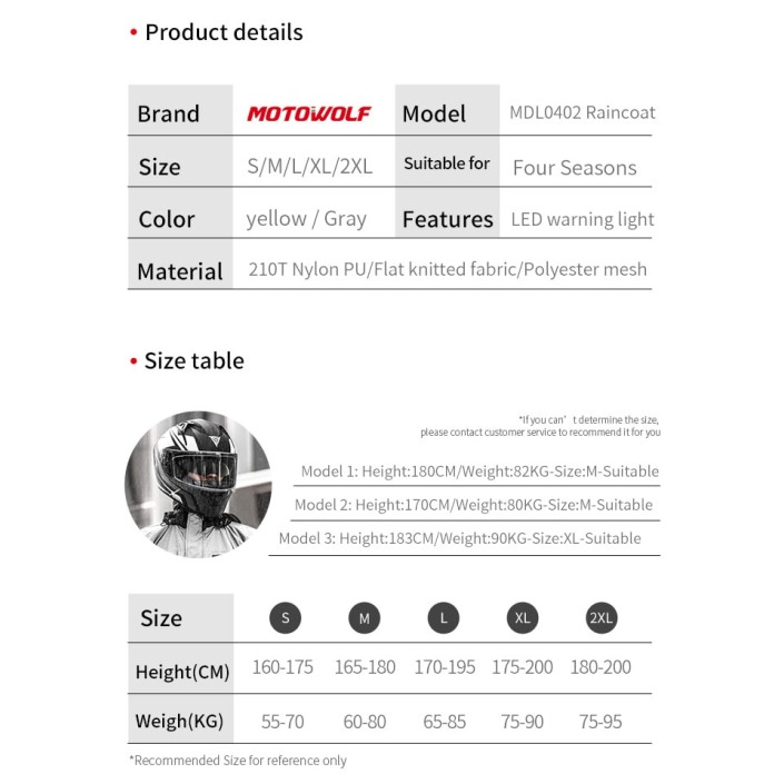 Geaca si pantaloni moto/atv impermeabili Motowolf, haina de ploaie cu lumina de avertizare, 210T densitate, protectie vant, 2 culori