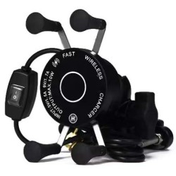 Suport telefon moto,atv,auto,incarcare wireless 10W,fixare oglinda,cadru,universal Android si IOS, priza USB de 2.1 A, include 2 tipuri de prindere