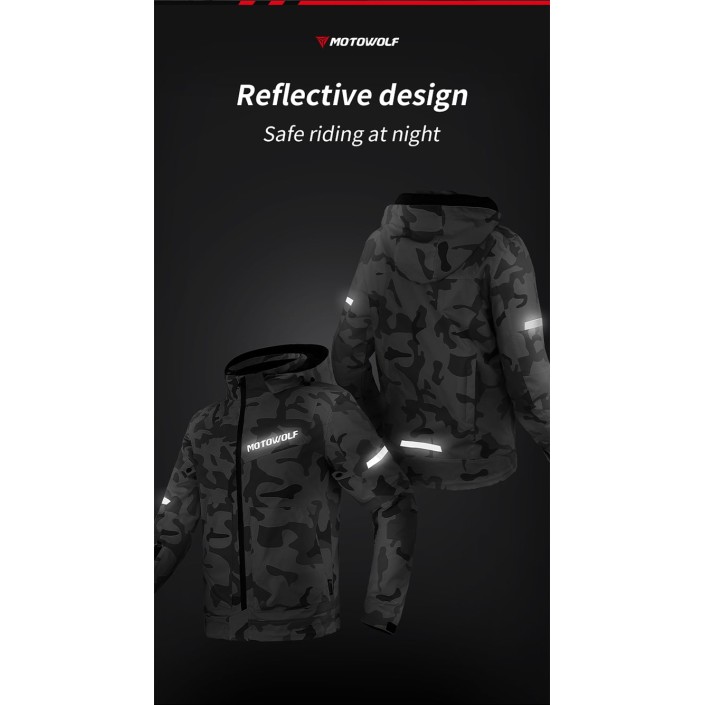 Geaca moto, windproof, impermeabila, protectii umeri coate si spate certificate CE, gluga detasabila, Negru, Motowolf Geaca moto, windproof, impermeabila, protectii umeri coate si spate certificate CE, gluga detasabila, Negru, Motowolf