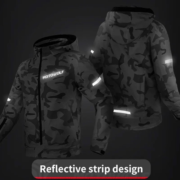 Geaca moto, windproof, impermeabila, protectii umeri coate si spate certificate CE, gluga detasabila, Negru, Motowolf Geaca moto, windproof, impermeabila, protectii umeri coate si spate certificate CE, gluga detasabila, Negru, Motowolf