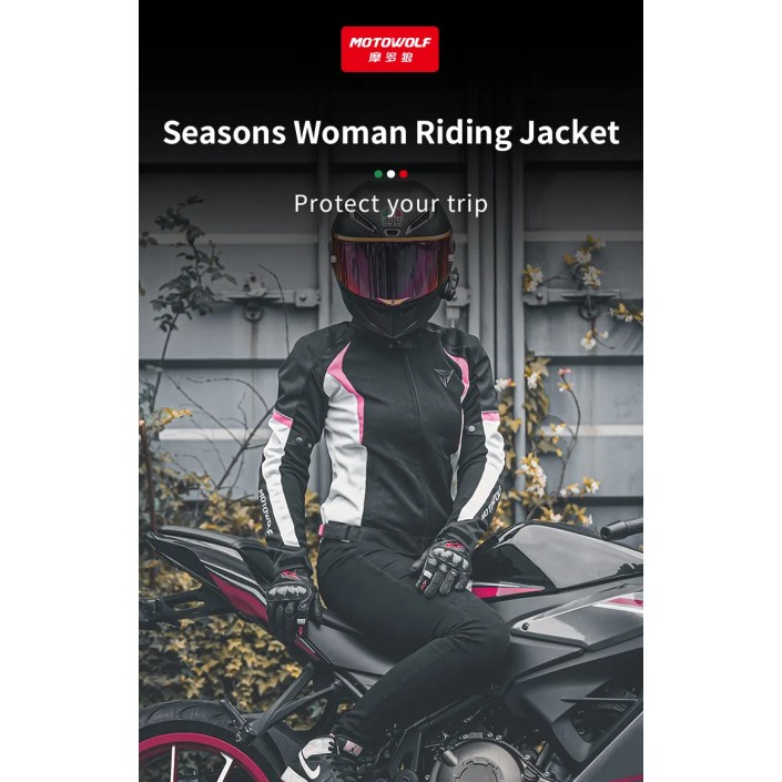 Geaca moto femei Motowolf, 600d Oxford, mesada C004, impermeabila, protectii spate,umeri,coate, respirabila, Roz