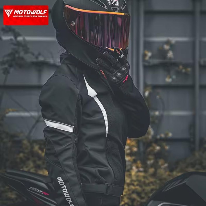 Geaca moto femei Motowolf, 600d Oxford, mes C004, impermeabila, protectii spate,umeri,coate, respirabila, Negru