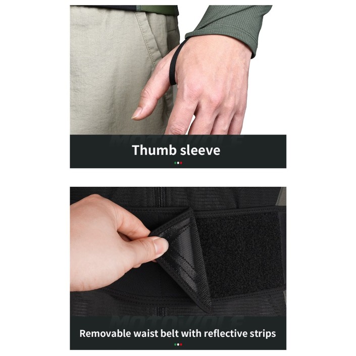 Geaca de vara moto cu armura, sistem avansat de ventilație, protectii full body certificate CE, centura cu element reflectorizant detasabila, confort în sezonul cald, Motowolf, Negru