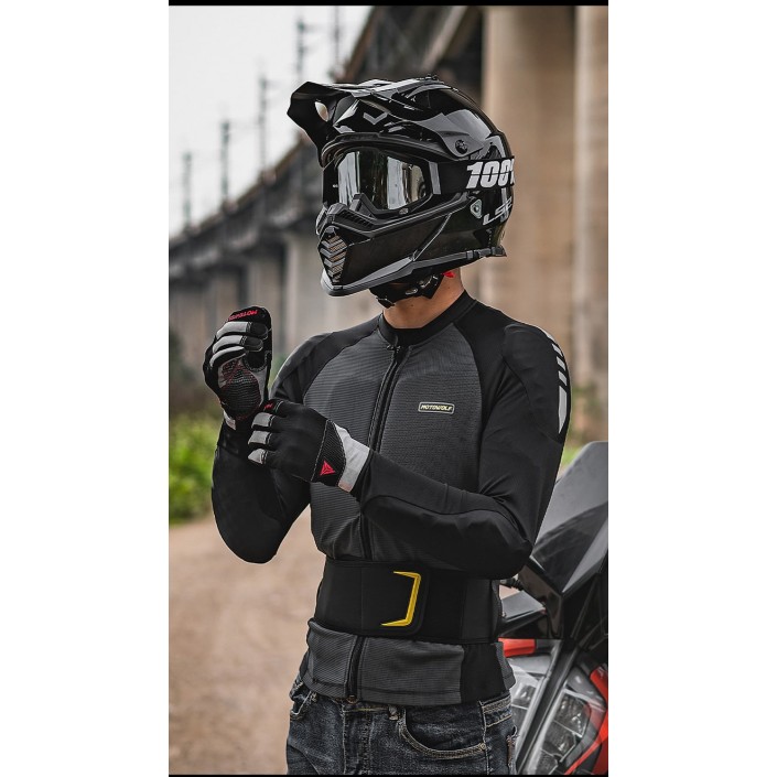 Geaca de vara moto cu armura, sistem avansat de ventilație, protectii full body certificate CE, centura cu element reflectorizant detasabila, confort în sezonul cald, Motowolf, Negru