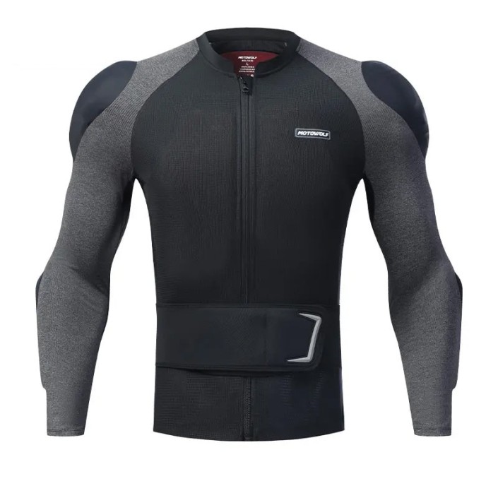 Geaca de vara moto cu armura, sistem avansat de ventilație și disipare termică, protectii full body certificate CE, centura cu element reflectorizant detasabila, confort în sezonul cald, Motowolf, Gri
