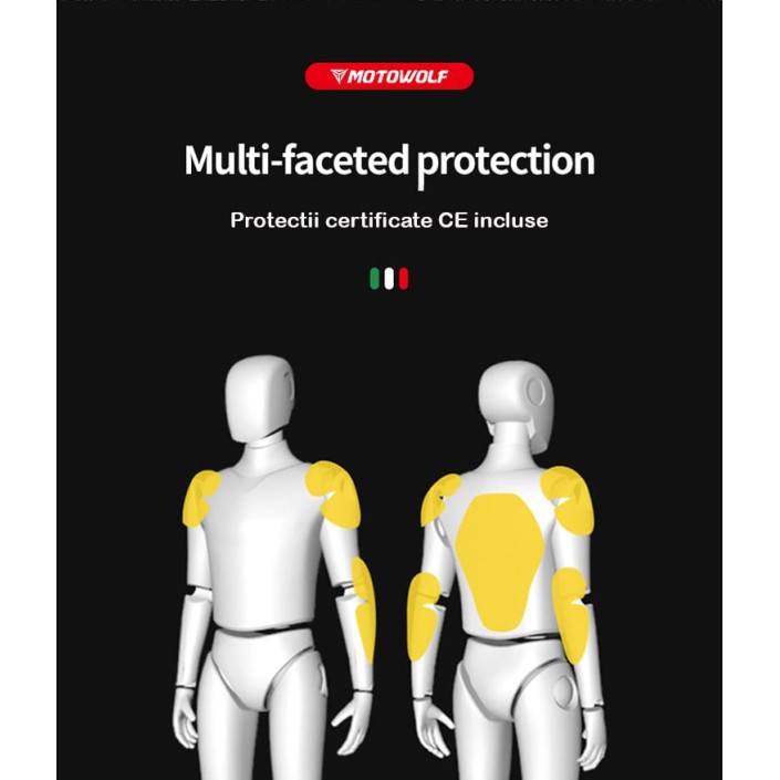 Geacă Moto MOTOWOLF rezistentă la apă din 600D Oxford, mesada detasabila, protectii umeri,coate si spate incluse certificate CE, buzunar interior, Rosu