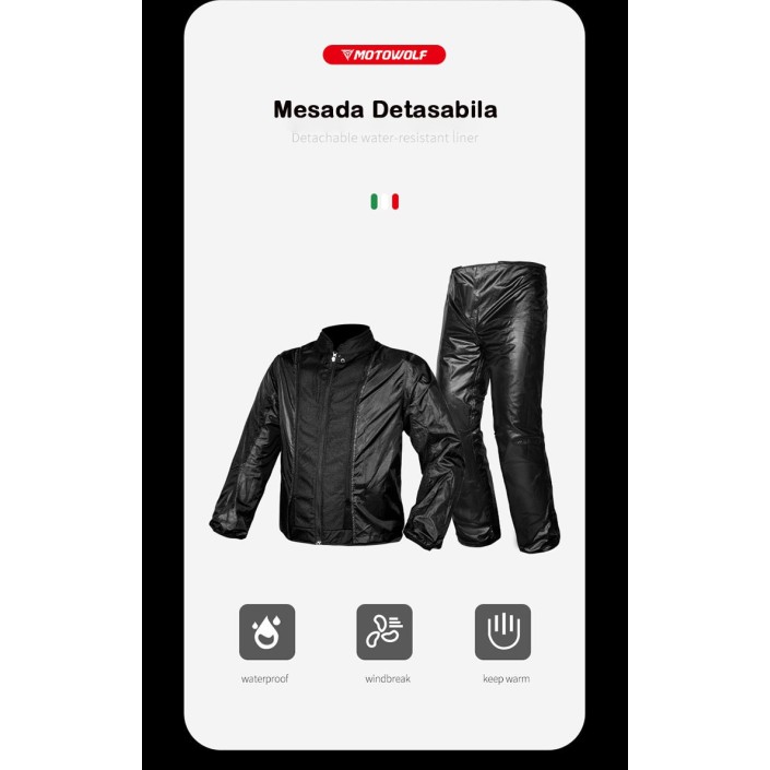 Geacă Moto MOTOWOLF rezistentă la apă din 600D Oxford, mesada detasabila, protectii umeri,coate si spate incluse certificate CE, buzunar interior, Rosu