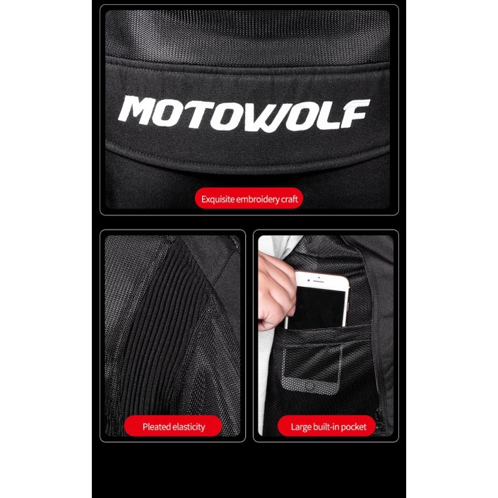 Geacă Moto MOTOWOLF rezistentă la apă din 600D Oxford, mesada detasabila, protectii umeri,coate si spate incluse certificate CE, buzunar interior, Rosu