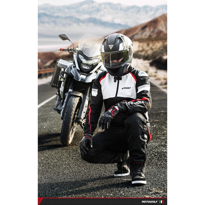 Geacă Moto MOTOWOLF rezistentă la apă din 600D Oxford, mesada detasabila, protectii umeri,coate si spate incluse certificate CE, buzunar interior, Rosu