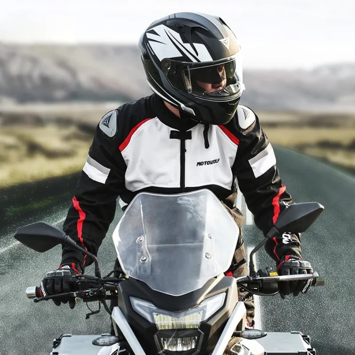 Geacă Moto MOTOWOLF rezistentă la apă din 600D Oxford, mesada detasabila, protectii umeri,coate si spate incluse certificate CE, buzunar interior, Rosu