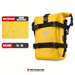Geantă Moto Impermeabilă cu Capacitate Reglabilă 5-8L, Motowolf, prindere cadru motocicleta, universala, material Plato 500D, Galbena