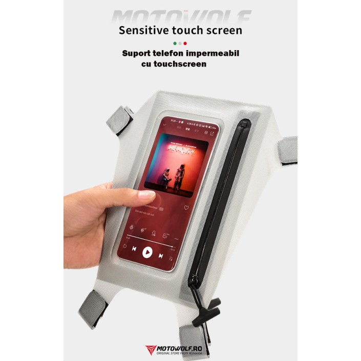 Geanta Moto Rezervor Motowolf Impermeabila cu Prindere Curea si Buzunar Touchscreen pentru telefon, Potrivita pentru Rezervor, Codita si ca ghiozdan moto, Include 2 Prinderi