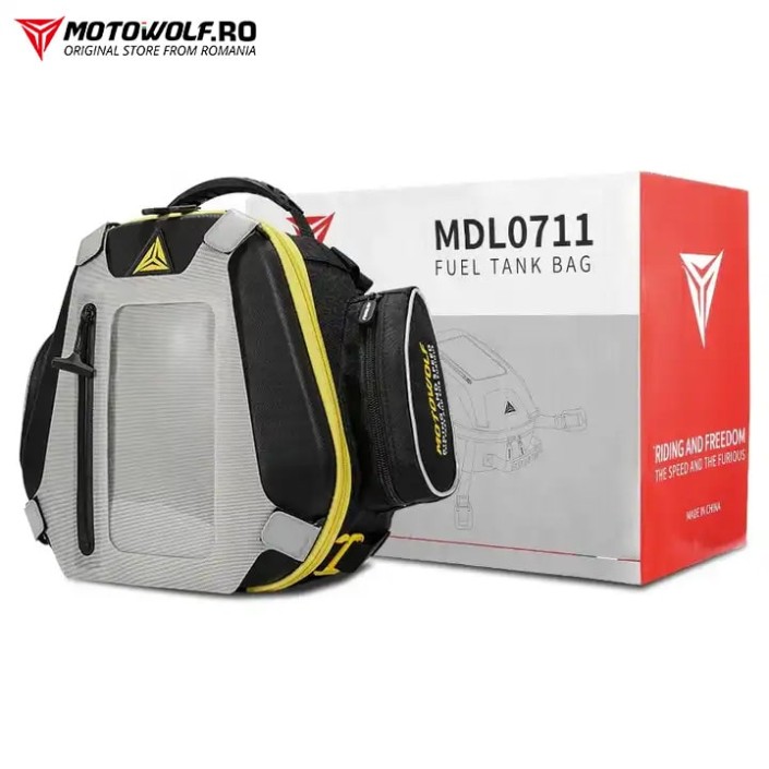 Geanta Moto Rezervor Motowolf Impermeabila cu Prindere Curea si Buzunar Touchscreen pentru telefon, Potrivita pentru Rezervor, Codita si ca ghiozdan moto, Include 2 Prinderi