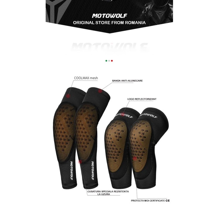 Genunchiere Moto/ATV/Bicicletă MOTOWOLF cu Protecții moi Certificate CE, universale, elastice Genunchiere Moto/ATV/Bicicletă MOTOWOLF cu Protecții moi Certificate CE, universale, elastice