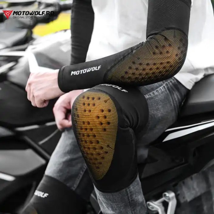Genunchiere Moto/ATV/Bicicletă MOTOWOLF cu Protecții moi Certificate CE, universale, elastice Genunchiere Moto/ATV/Bicicletă MOTOWOLF cu Protecții moi Certificate CE, universale, elastice