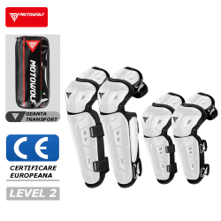 Set genunchiere si cotiere moto, adjustabile, prindere Velcro, eliberare rapida, ventilate, protectie Shell certificata CE, model 1029 Alb, Motowolf