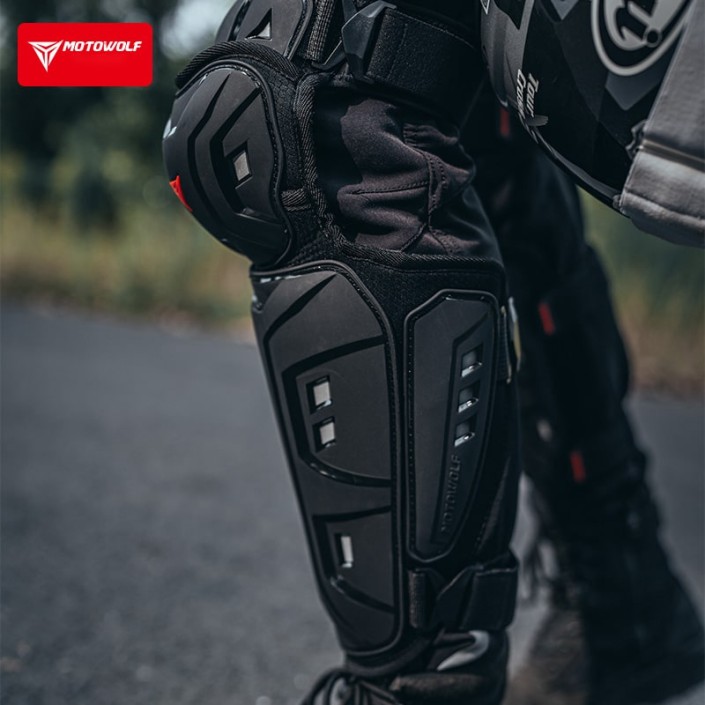 Set genunchiere si cotiere moto, adjustabile, prindere Velcro, eliberare rapida, ventilate, protectie Shell certificata CE, model 1029, Motowolf