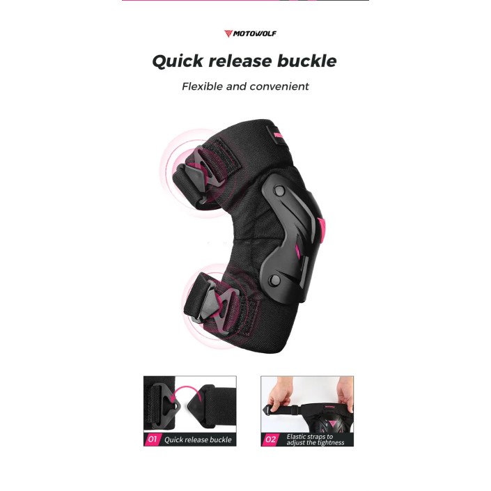 Set protectii moto pentru femei MOTOWOLF - genunchere si cotiere, ajustabile, 4 piese, PP Shell, 600D oxford, quick release Set protectii moto pentru femei MOTOWOLF - genunchere si cotiere, ajustabile, 4 piese, PP Shell, 600D oxford, quick release